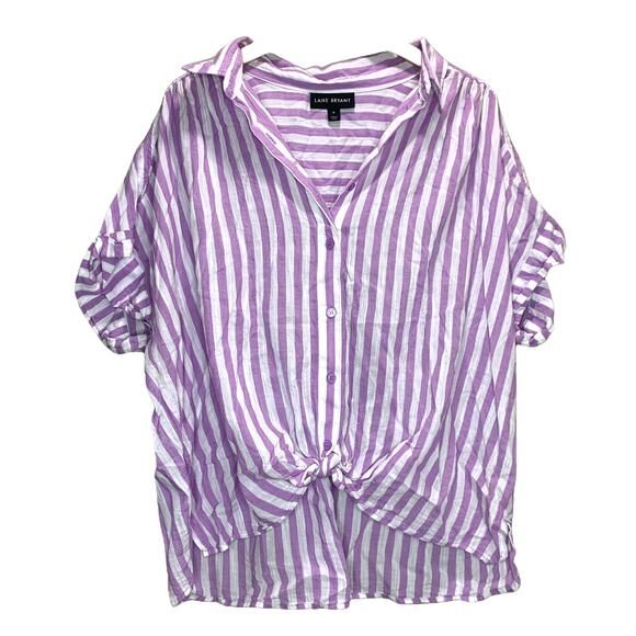 Lane Bryant Purple Striped Button Tie Front Shirt Plus Size 18 - Picture 2 of 7